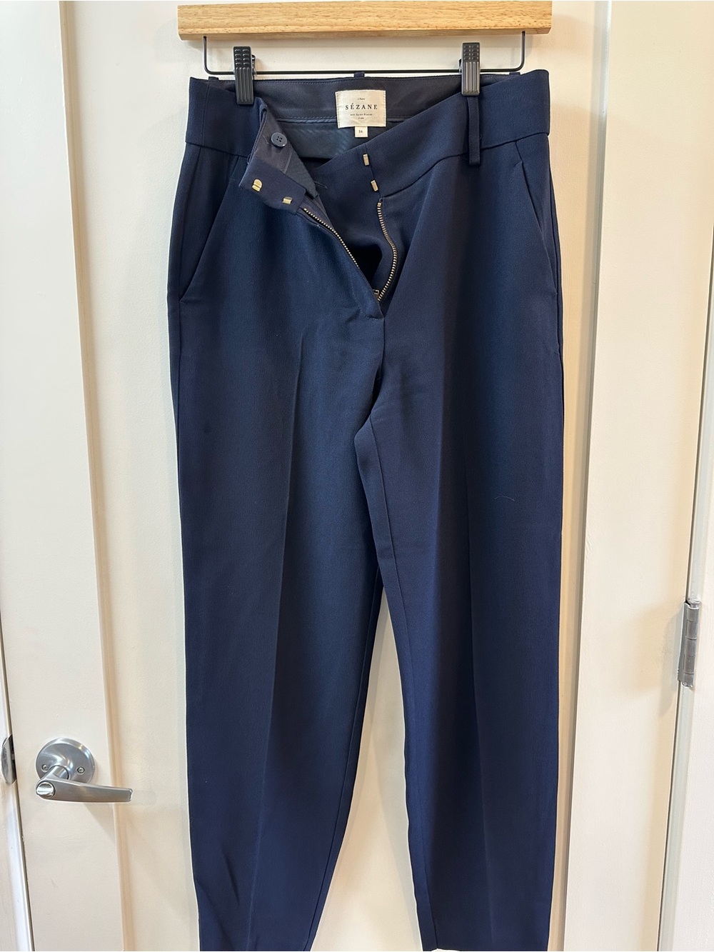 Sezane Navy Tailored Ankle Pants